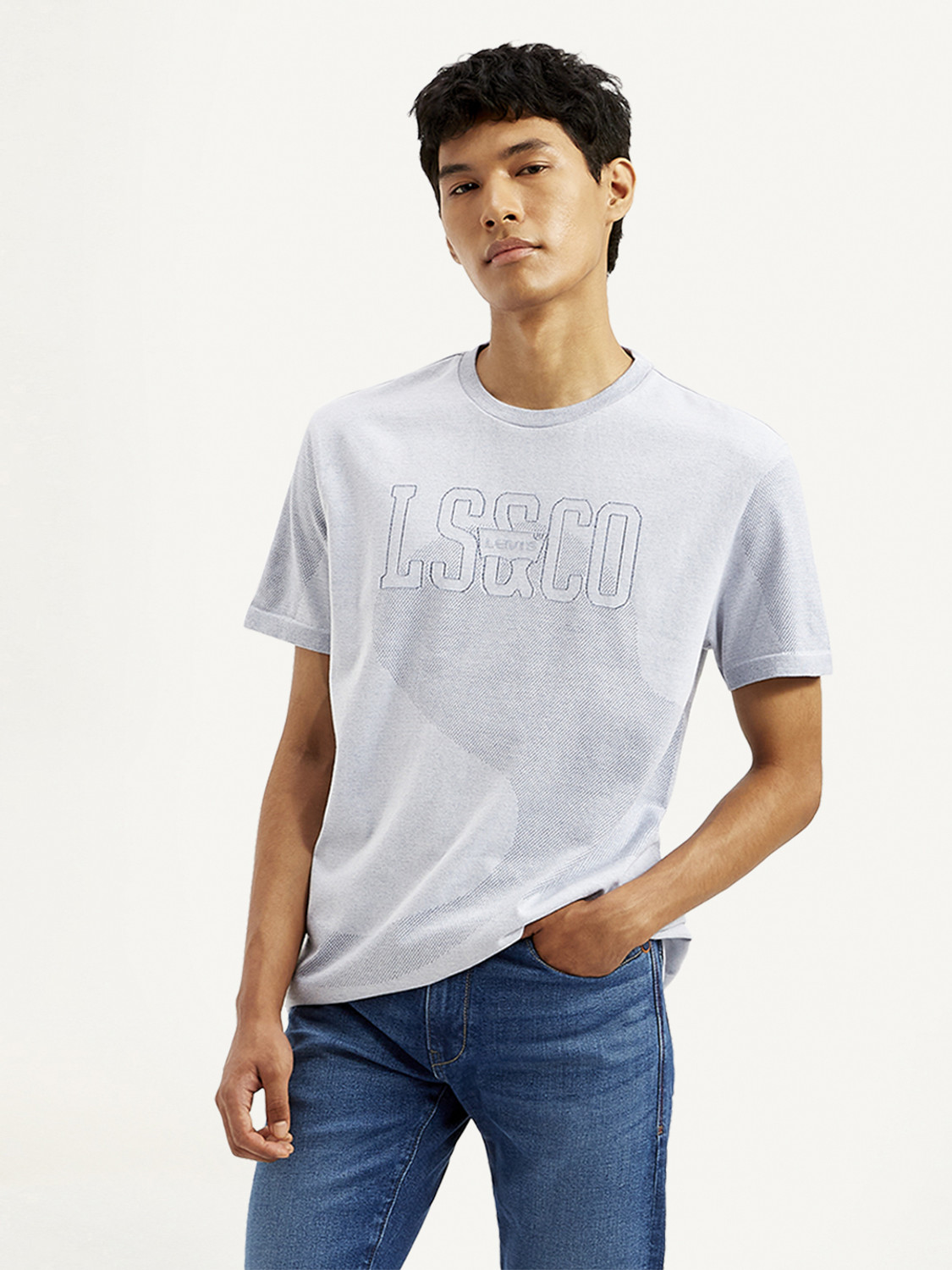 Image of LEVI'S Men Solid Crew Neck Pure Cotton Blue T-Shirt
