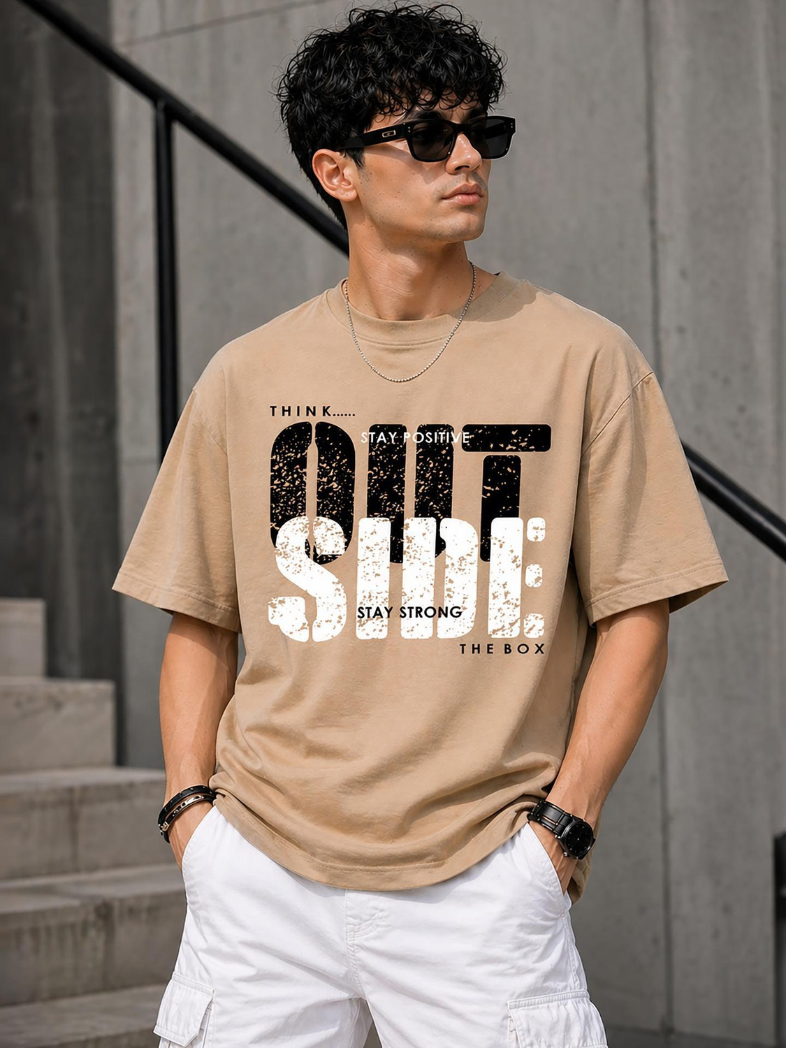Creation By London Hills Men Beige T-Shirt - Image 1