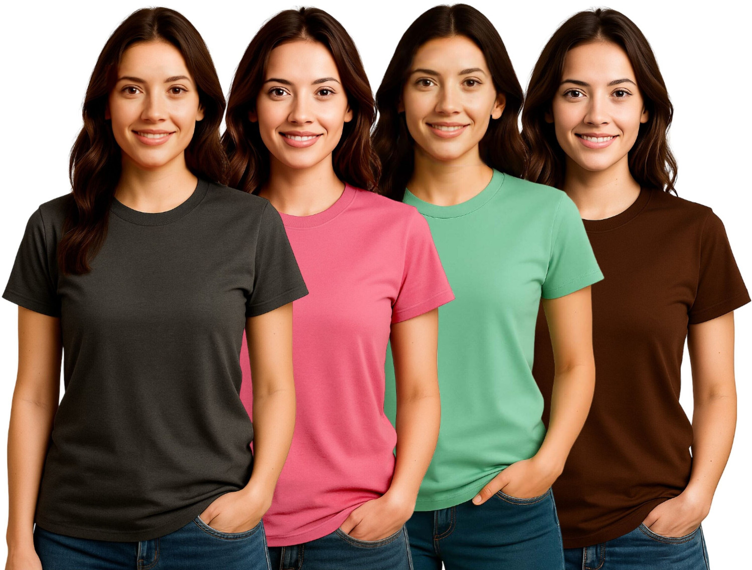 Image of ZentWorld Pack of 3 Women Printed Round Neck Cotton Blend Multicolor T-Shirt
