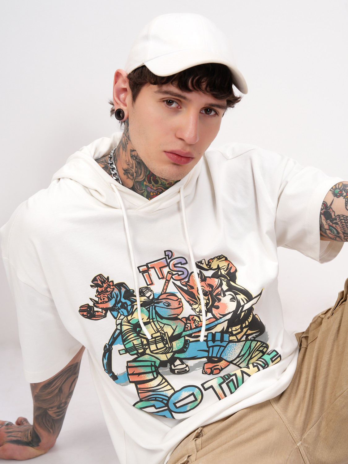 Image of Pepe Jeans Men Printed Hooded Neck Pure Cotton White T-Shirt