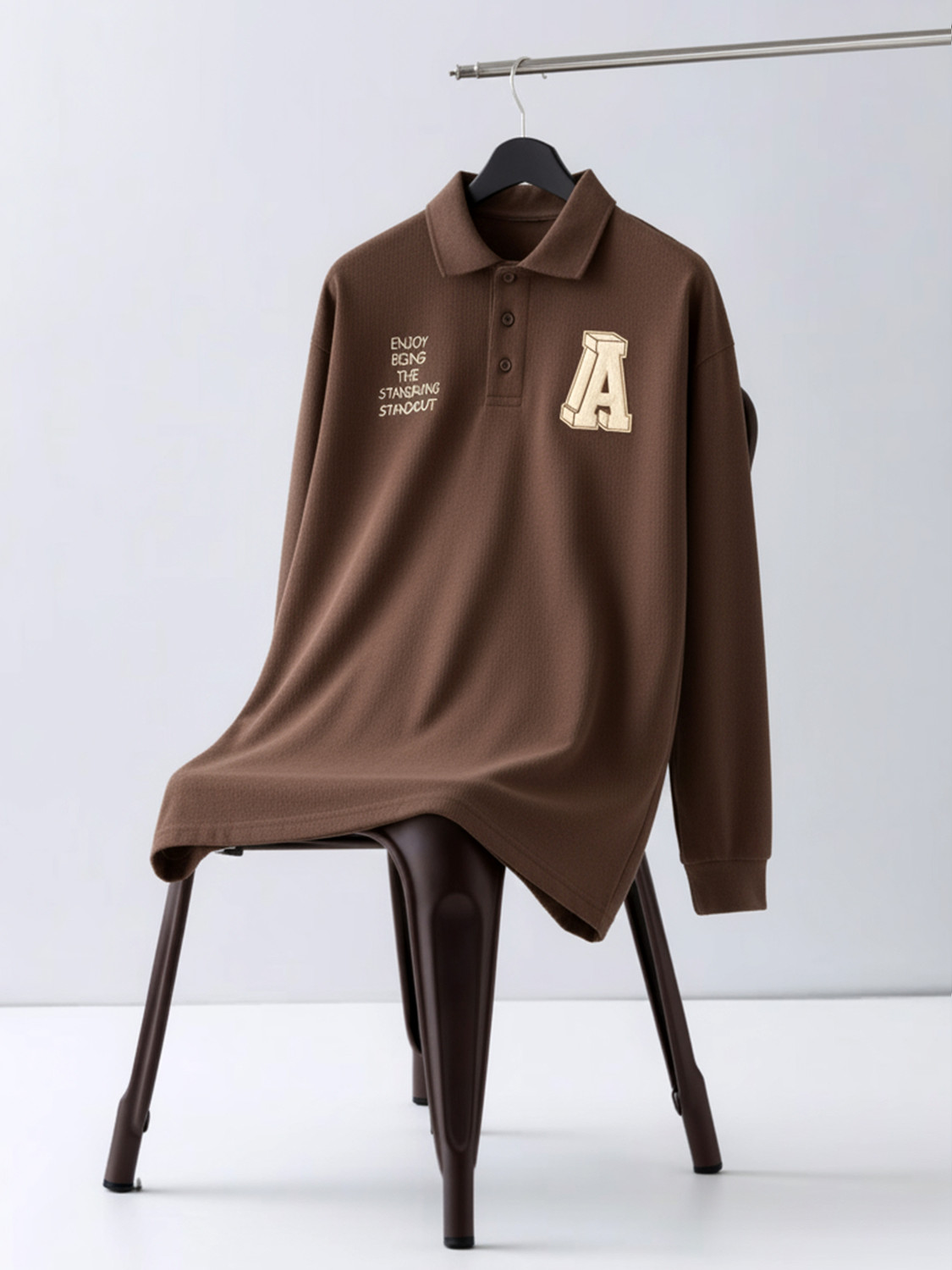 Image of Jump Cuts Men Printed Polo Neck Cotton Blend Brown T-Shirt