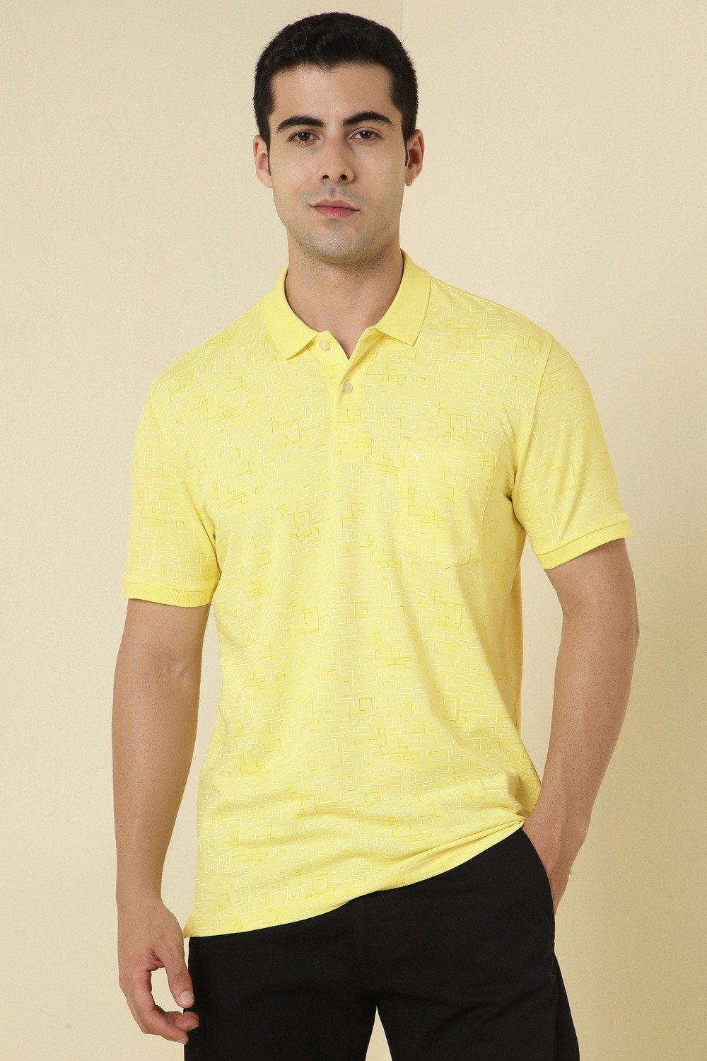 Image of Classic Polo Men Solid Polo Neck Cotton Blend Yellow T-Shirt