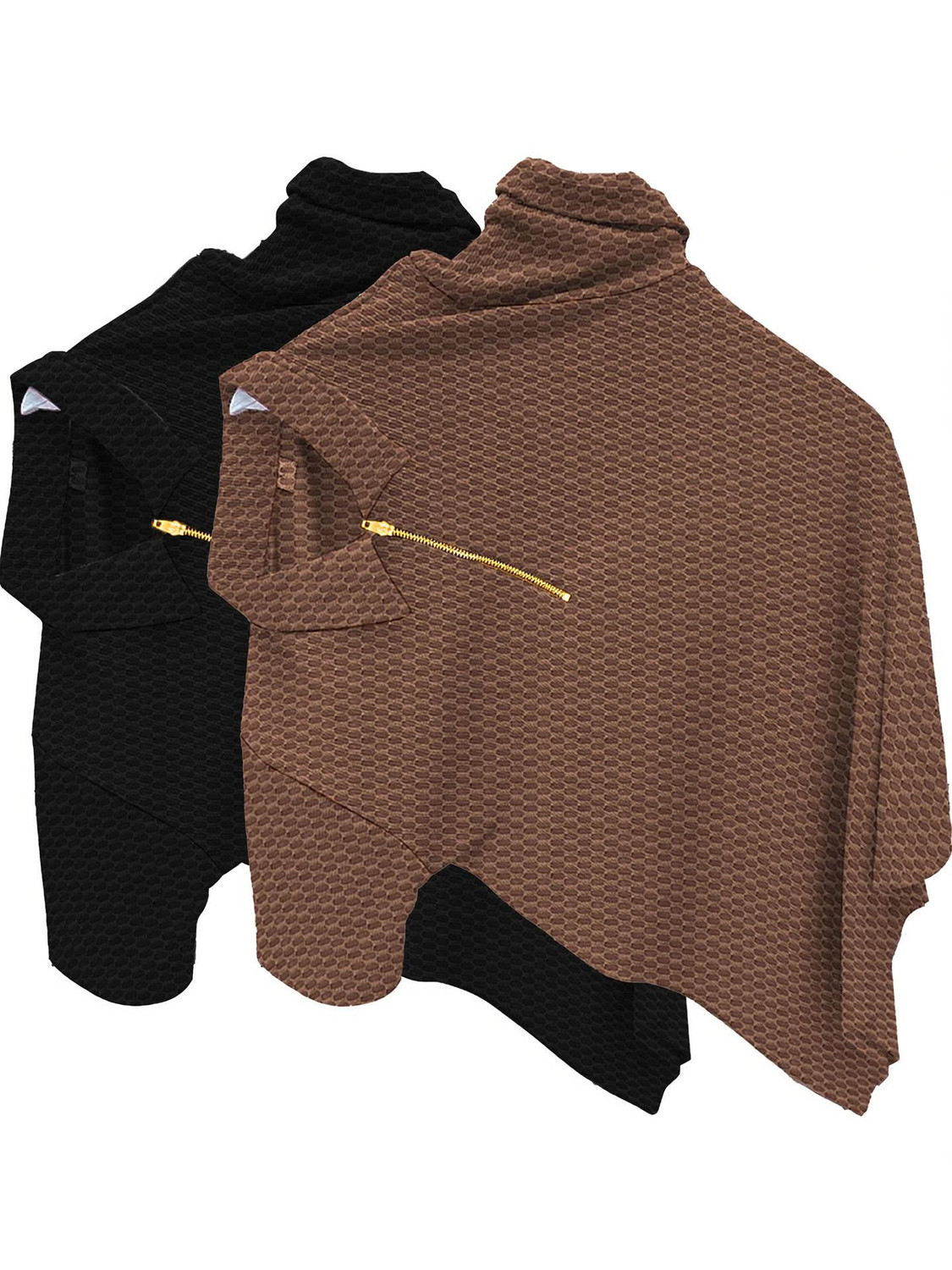 KAJARU Men's Solid Zip Neck Brown T-Shirt - Image 1