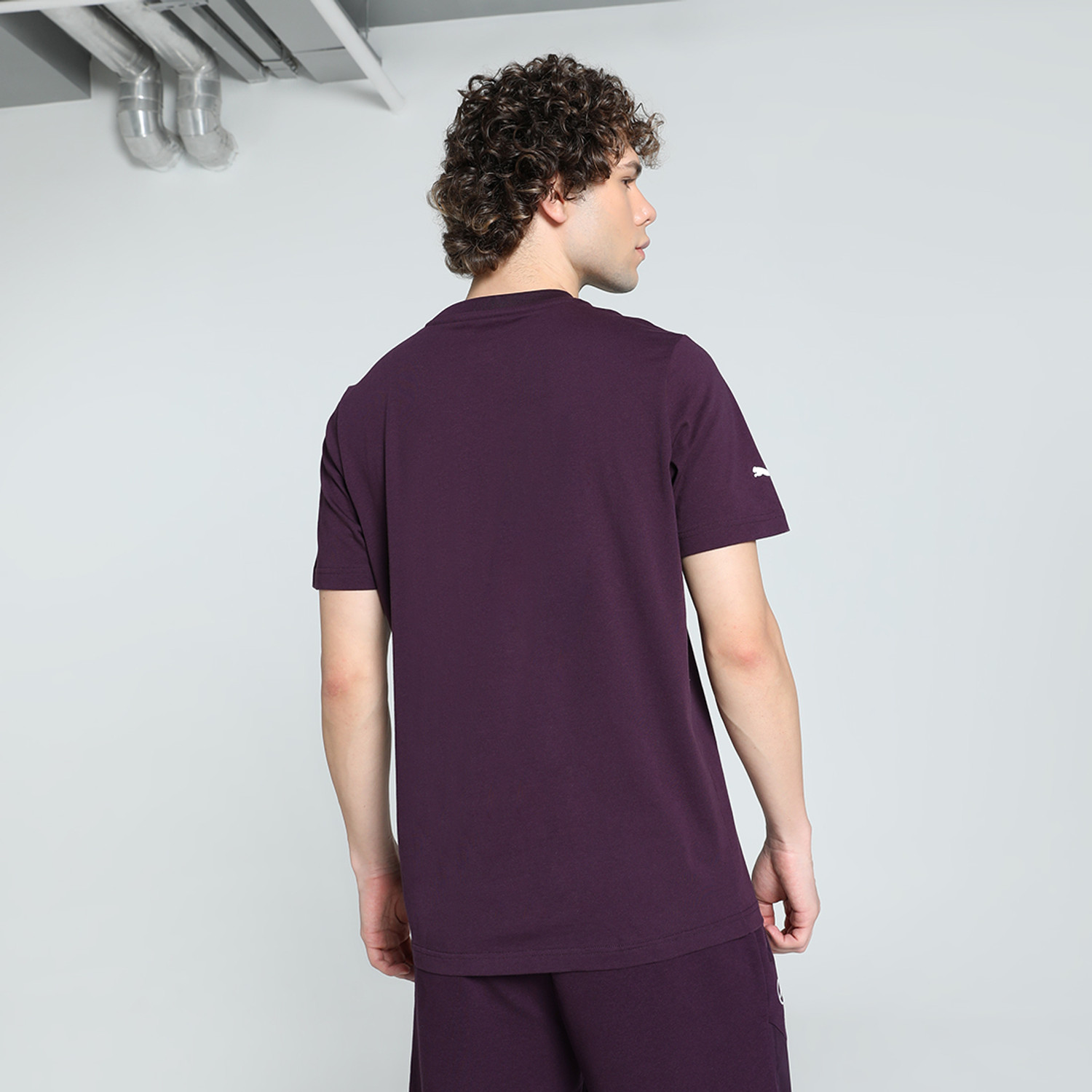Image of PUMA Men Printed Crew Neck Cotton Blend Purple T-Shirt