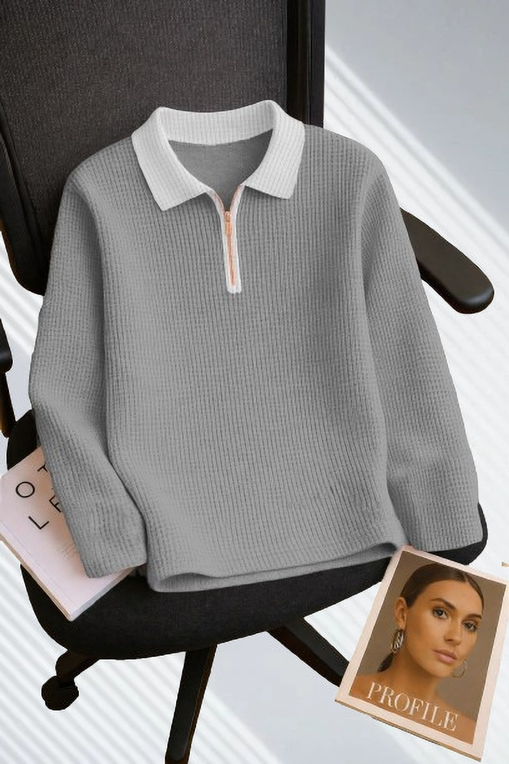 HOODLER Men Zip Neck Grey T-Shirt - Image 4