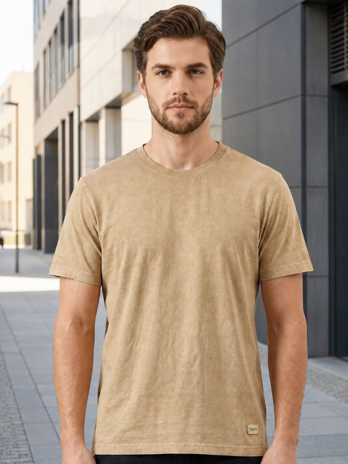 Image of Roadster Men Solid Polo Neck Polycotton Brown T-Shirt