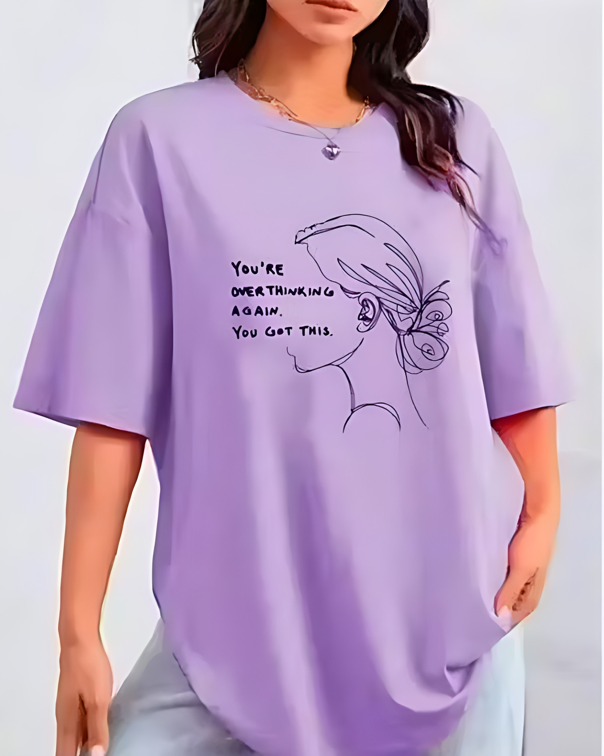 Image of RUBYKNITS Women Printed Round Neck Polyester White T-Shirt