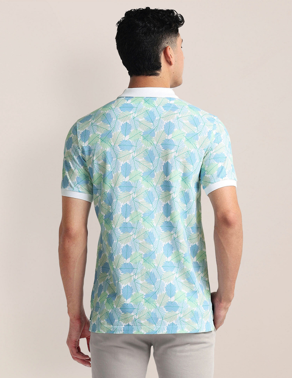 Image of U.S. POLO ASSN. Men Printed Polo Neck Cotton Blend Blue T-Shirt