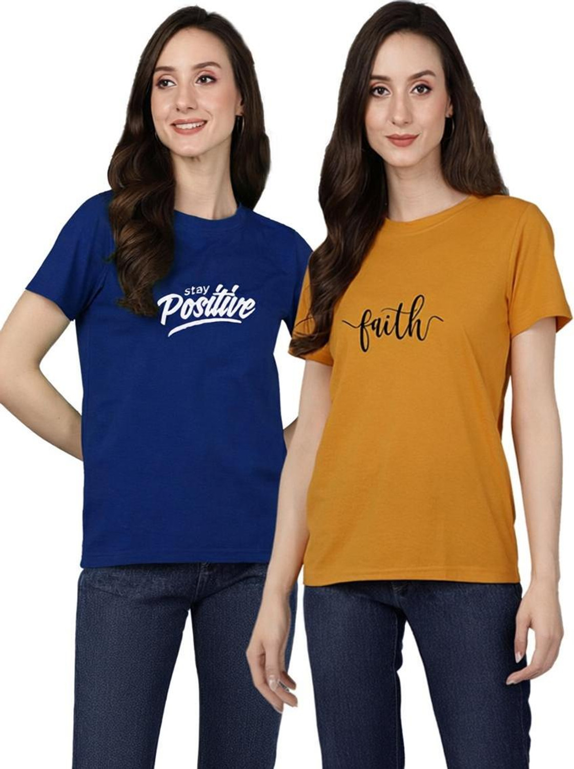 Image of ZentWorld Pack of 3 Women Printed Round Neck Cotton Blend Multicolor T-Shirt