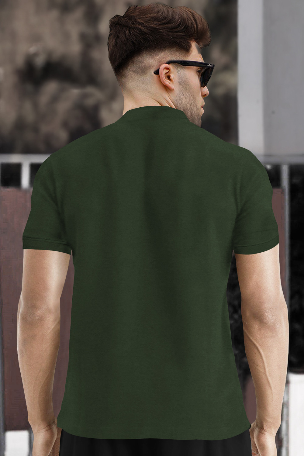 Image of TRIPR Men Solid Mandarin Collar Cotton Blend Green T-Shirt