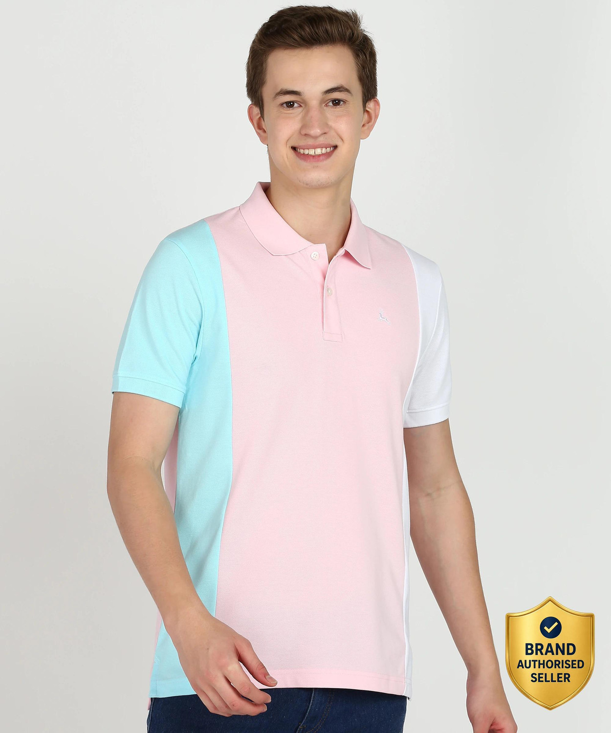 Image of PARX Men Solid Polo Neck Cotton Blend White T-Shirt