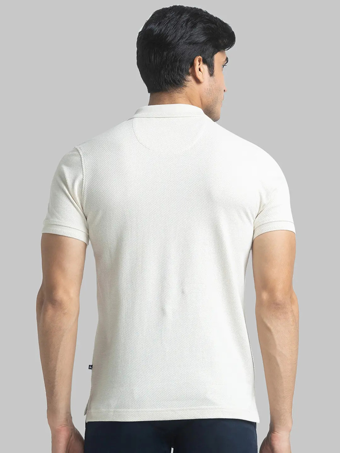 Image of PARX Men Solid Polo Neck Cotton Blend White T-Shirt