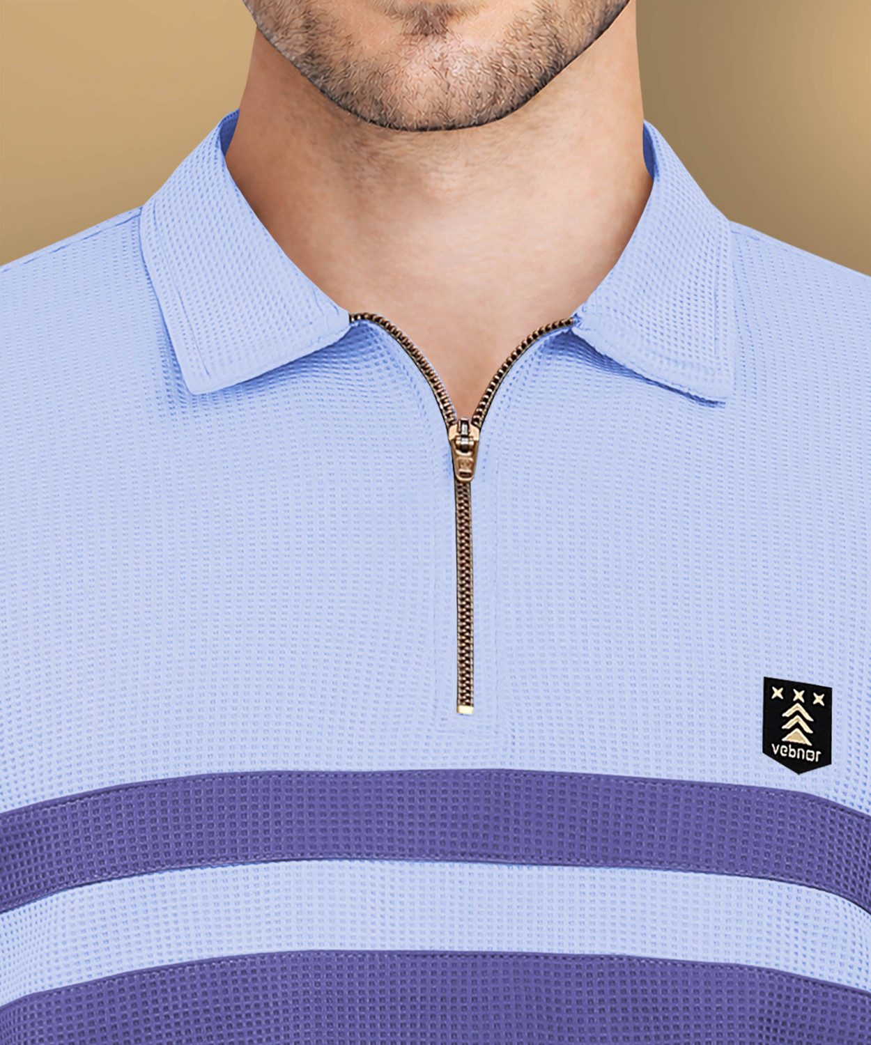 Image of VeBNoR Men Colorblock Polo Neck Polyester Blue T-Shirt