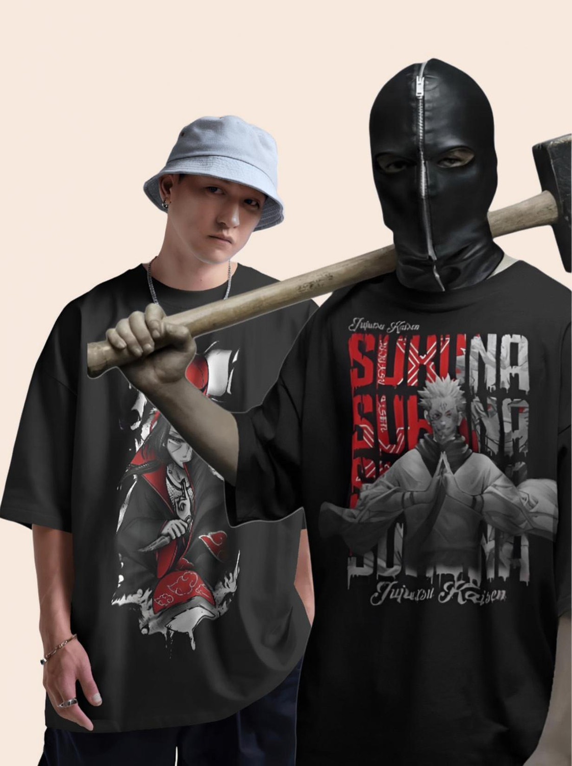 Image of XFASHIONS Pack of 2 Men Graphic Print Round Neck Polycotton Black T-Shirt