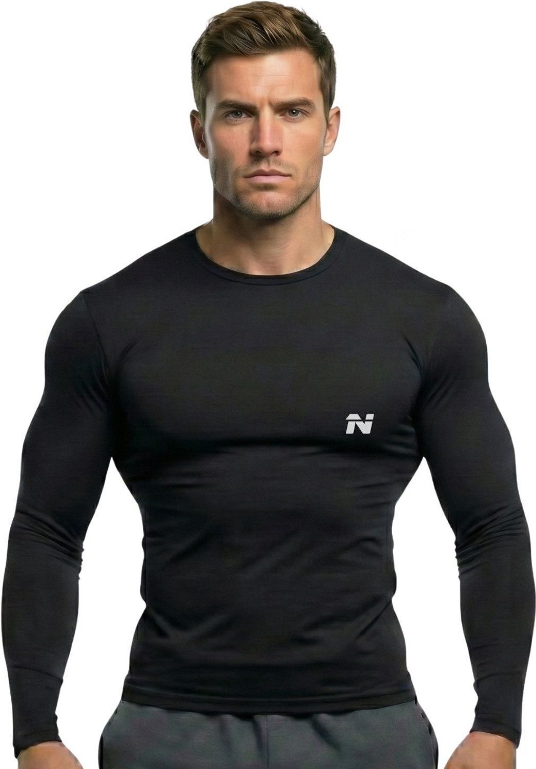 Image of NINQ Men Solid Round Neck Nylon Black T-Shirt