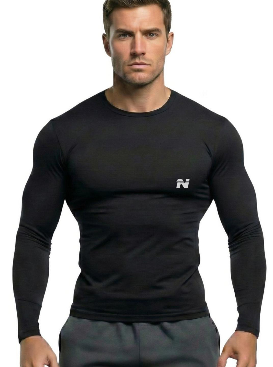 Image of NINQ Men Solid Round Neck Nylon Black T-Shirt