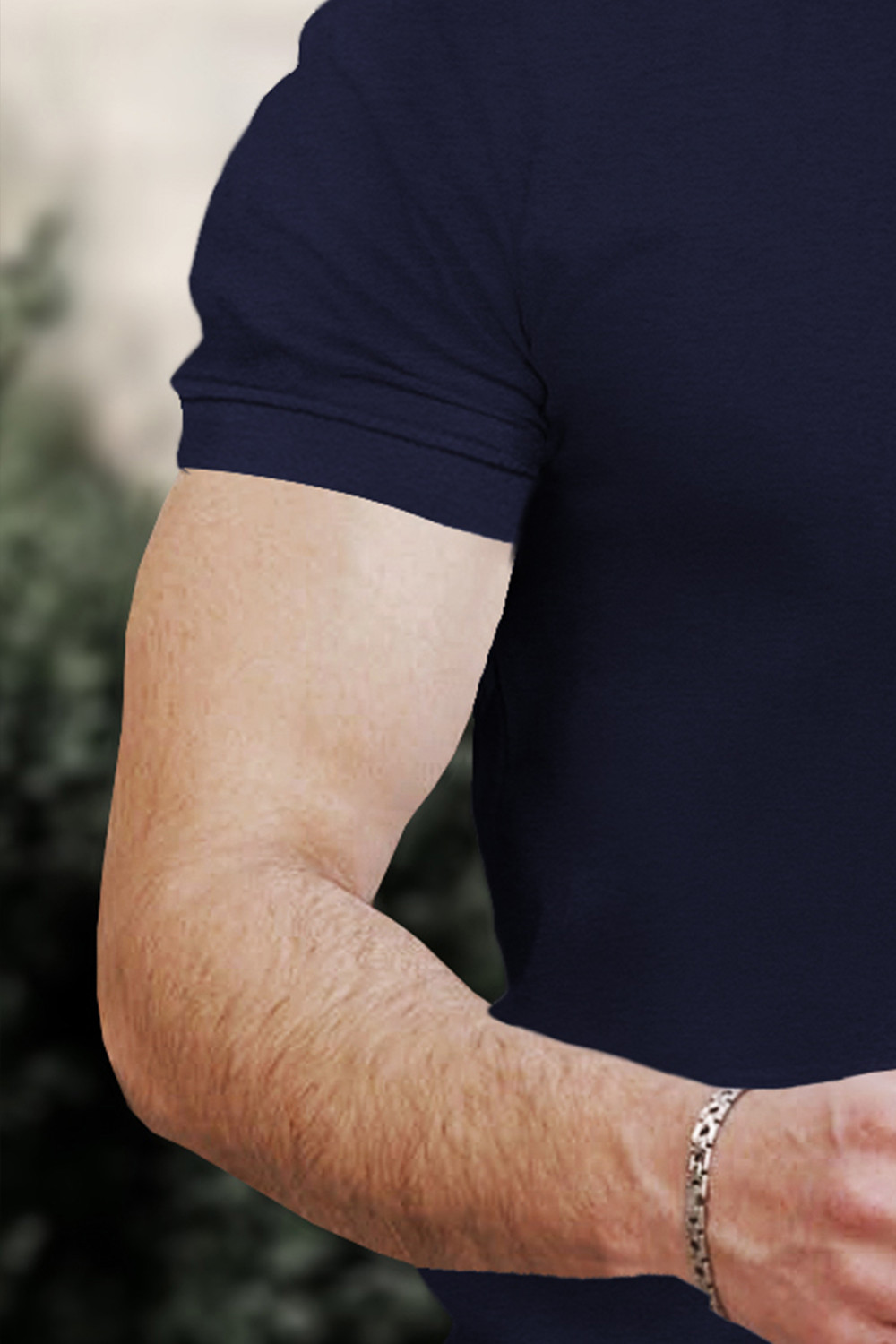 Image of TRIPR Men Solid Mandarin Collar Cotton Blend Navy Blue T-Shirt