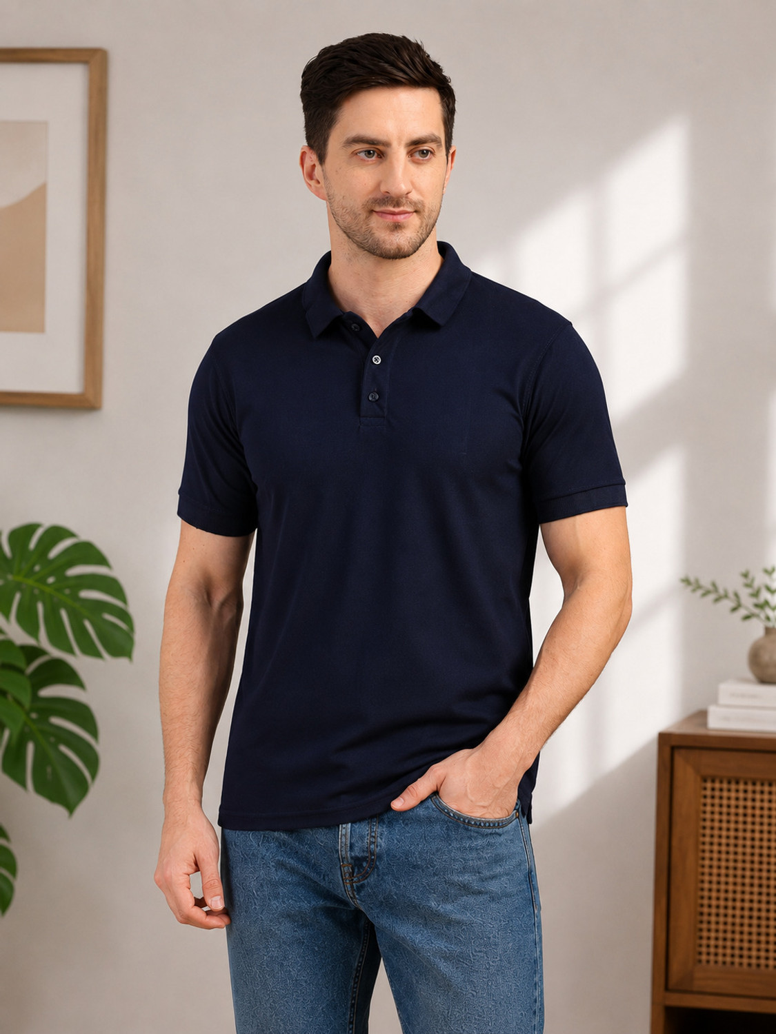 Image of TEEMEX Men Solid Hooded Neck Cotton Blend Black T-Shirt