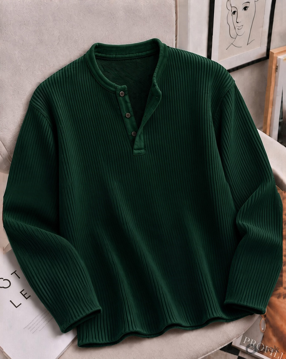 AUSK Men Green Henley Neck Cotton Blend T-Shirt - Image 1