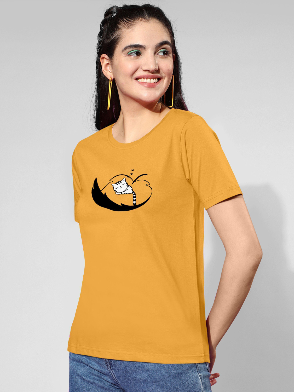 Image of ZentWorld Pack of 3 Women Printed Round Neck Cotton Blend Multicolor T-Shirt