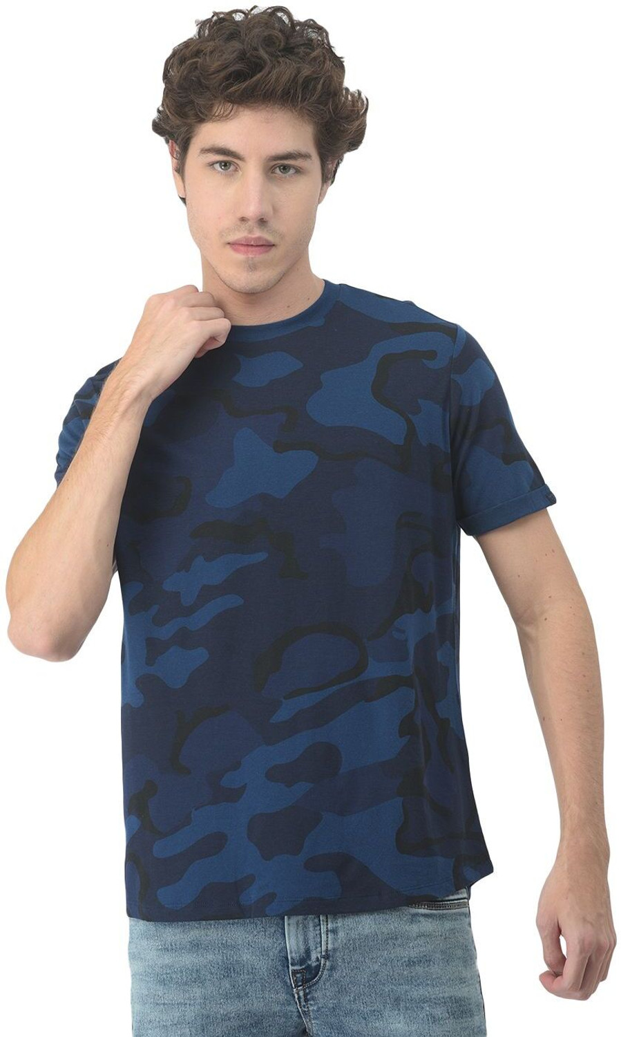 Image of Teezler Men Colorblock Round Neck Cotton Blend Green T-Shirt