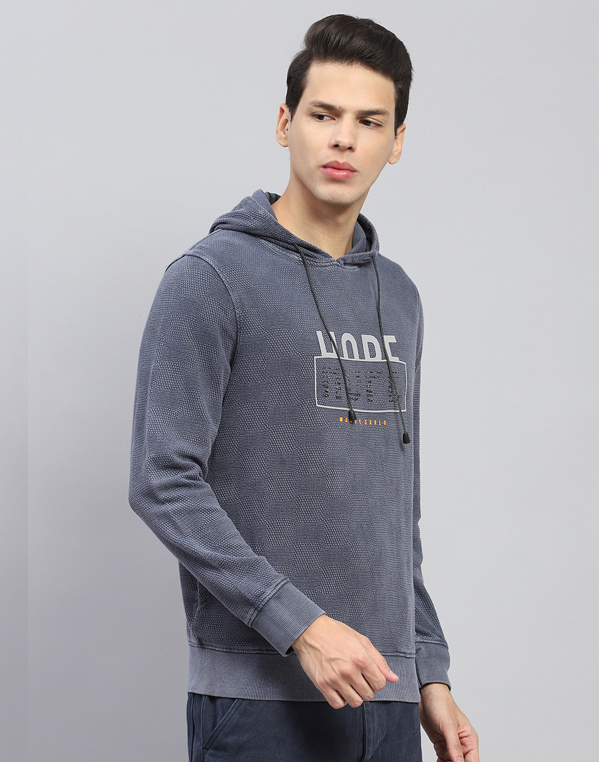 Image of MONTE CARLO Men Printed Hooded Neck Cotton Blend Grey T-Shirt