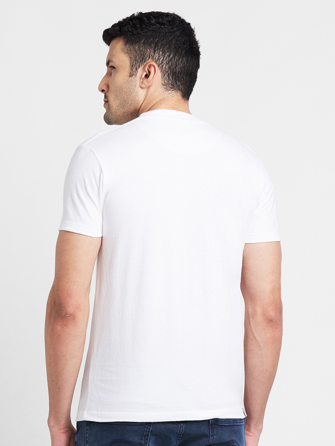 Image of BEING HUMAN Men Solid Round Neck Cotton Blend White T-Shirt