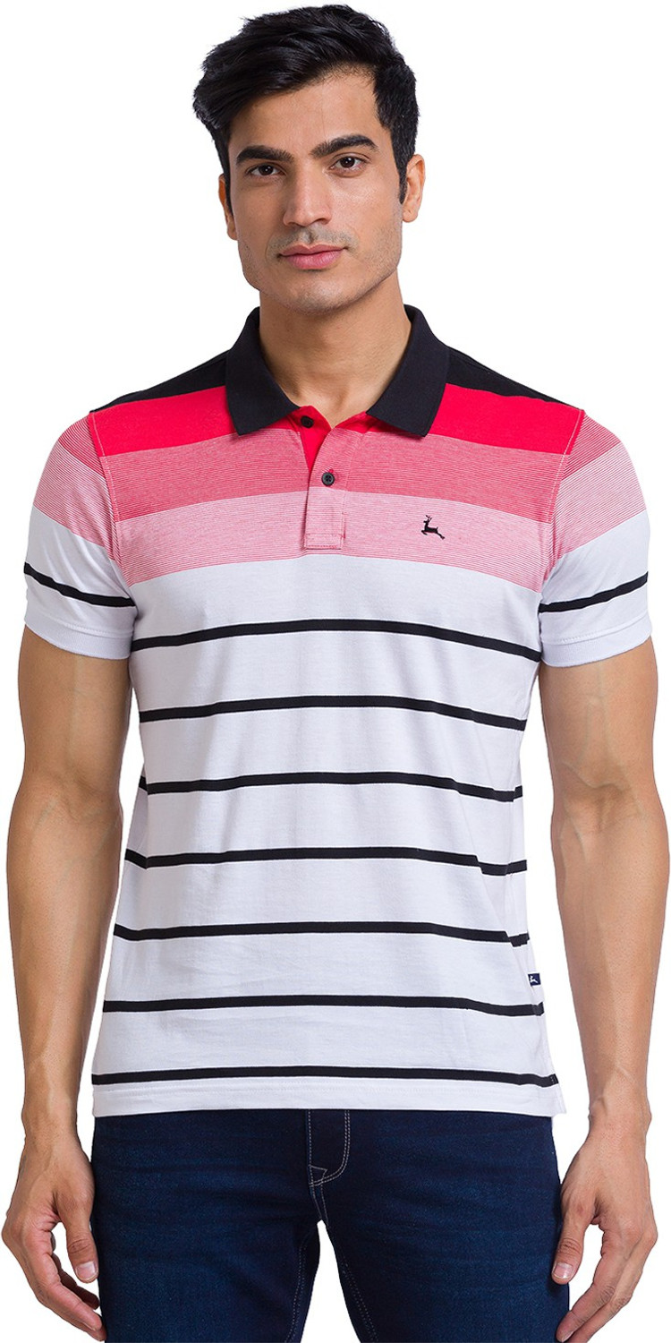 Image of PARX Men Solid Polo Neck Cotton Blend White T-Shirt