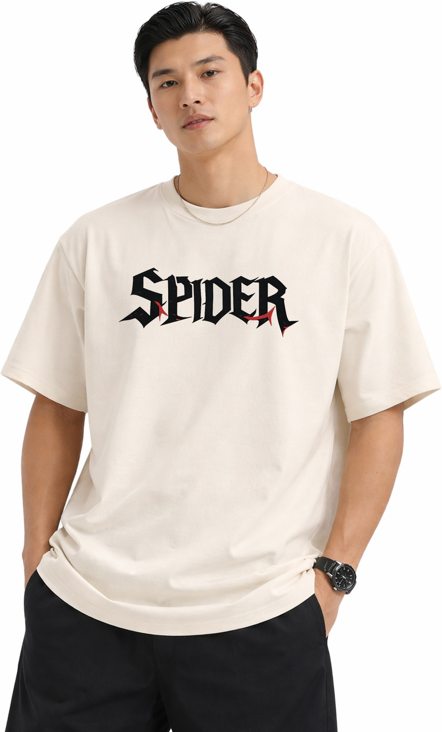 Image of CLOIDA INDIA Men Typography, Graphic Print Round Neck Pure Cotton Beige T-Shirt