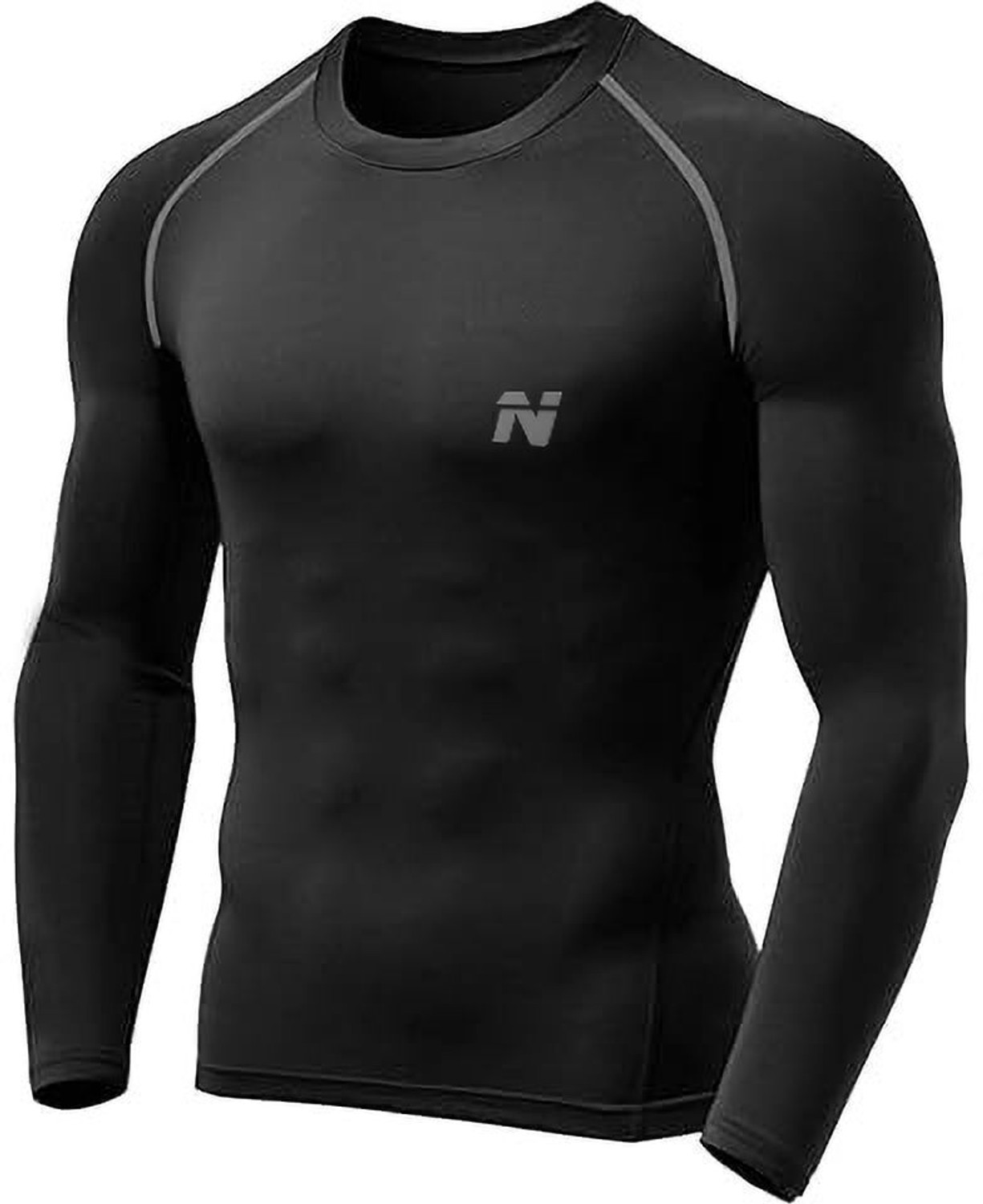 Image of NINQ Men Solid Round Neck Nylon Black T-Shirt