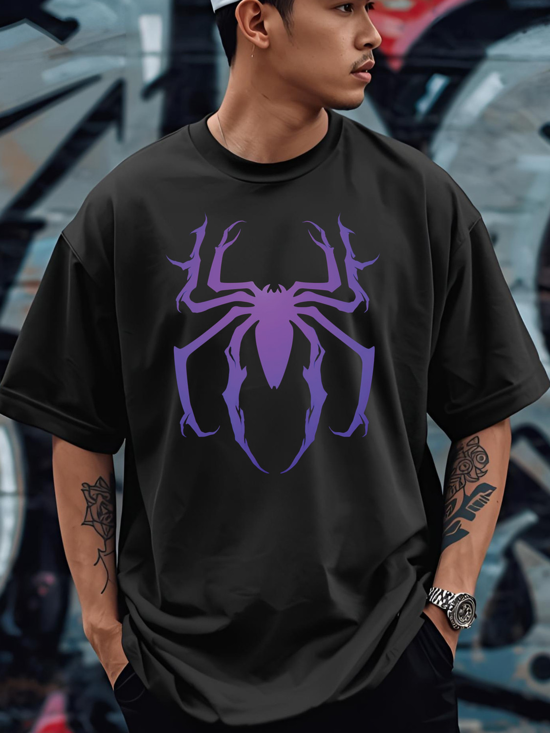 Image of Be Crazy Men Graphic Print Round Neck Cotton Blend Black T-Shirt