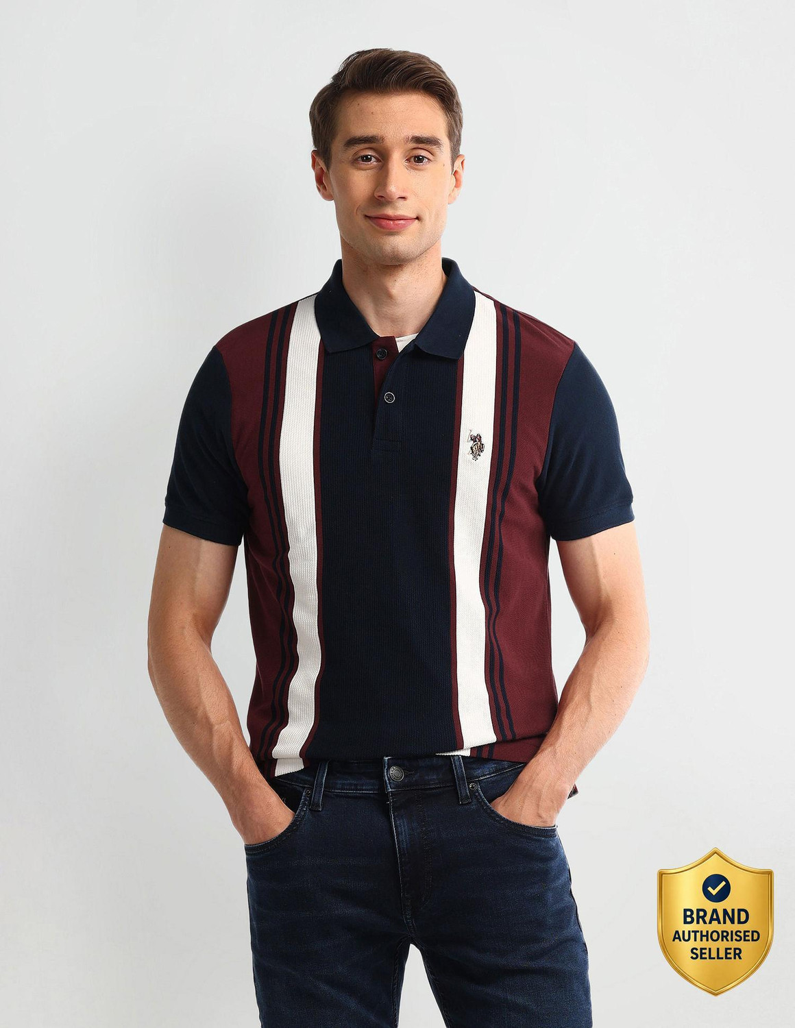 U.S. Polo Assn. Denim Co. Striped Red Polo Neck T-Shirt - Image 6