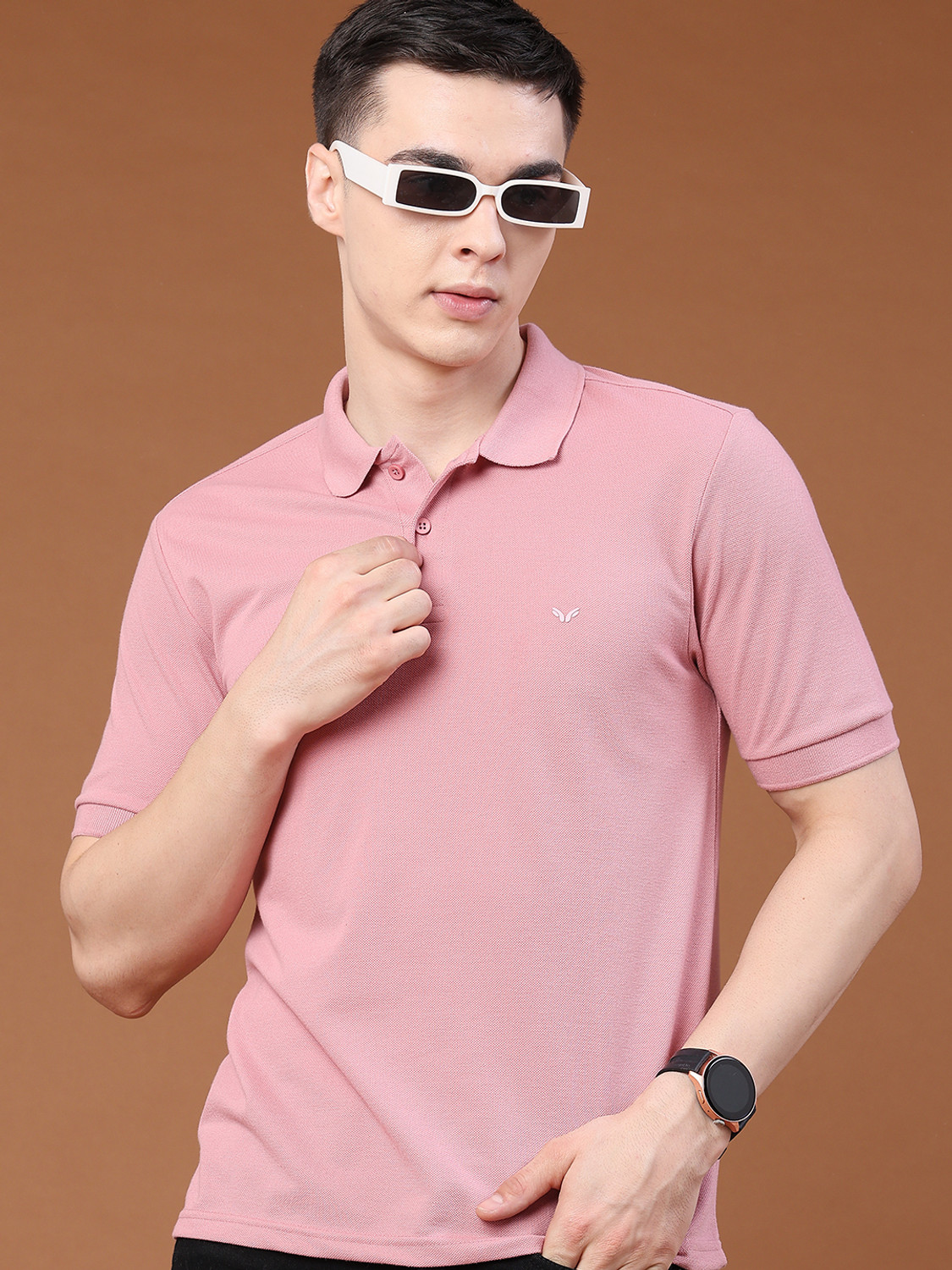 Image of VeBNoR Men Colorblock Polo Neck Polyester Blue T-Shirt