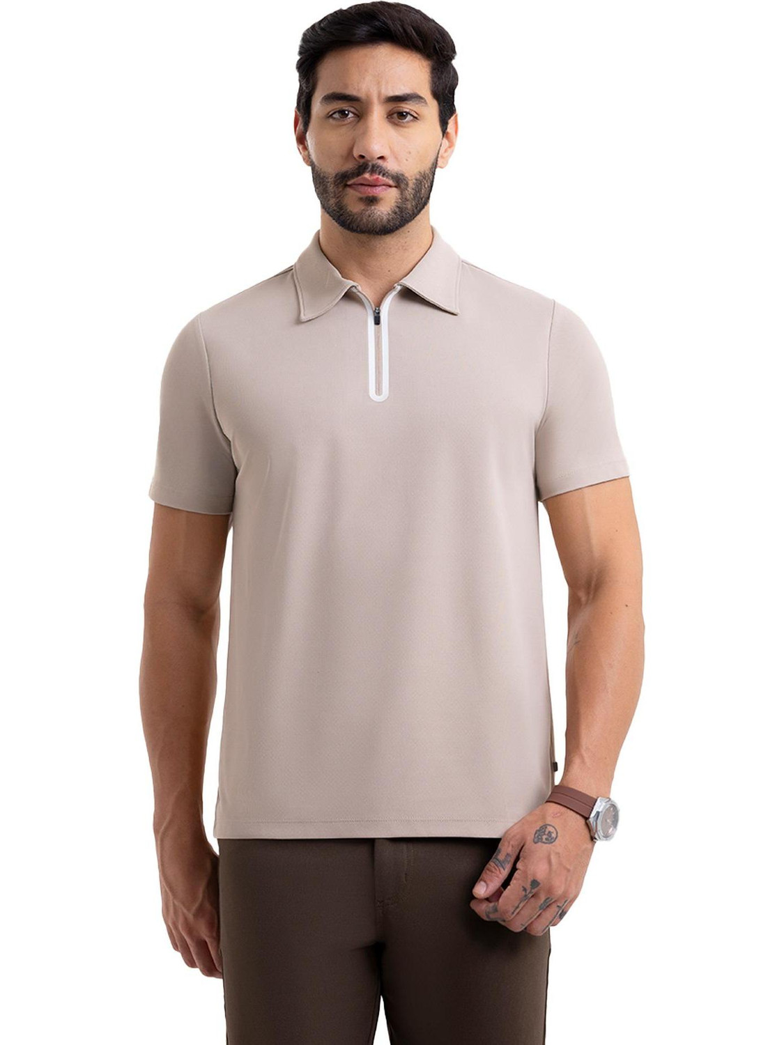 Image of MONTE CARLO Men Printed Hooded Neck Cotton Blend Grey T-Shirt