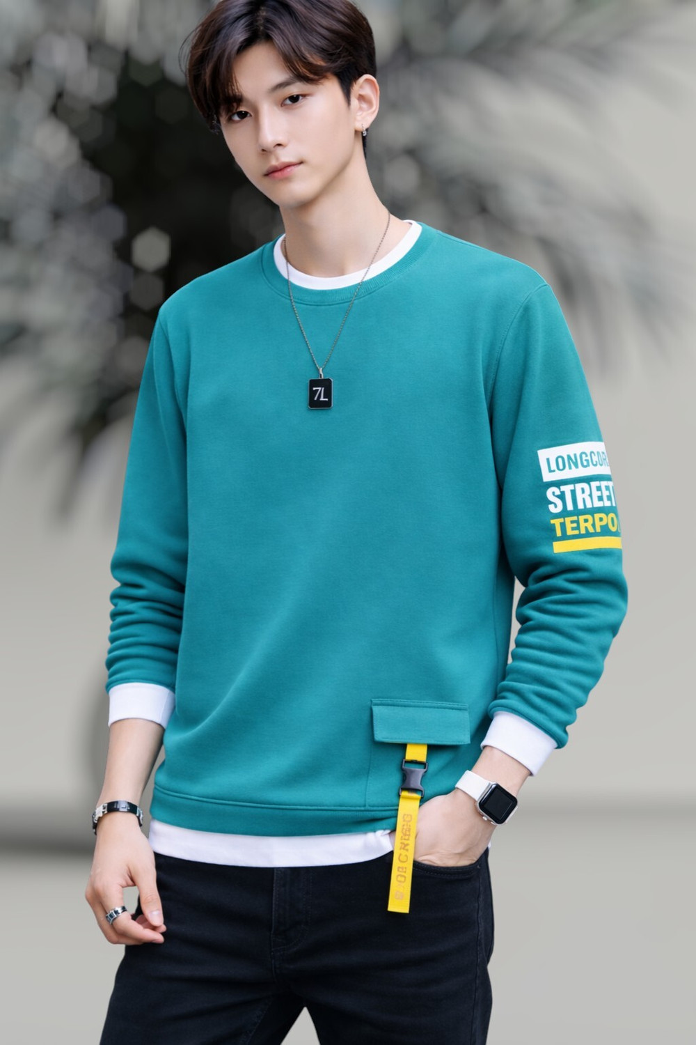Image of Teezler Men Colorblock Round Neck Cotton Blend Green T-Shirt