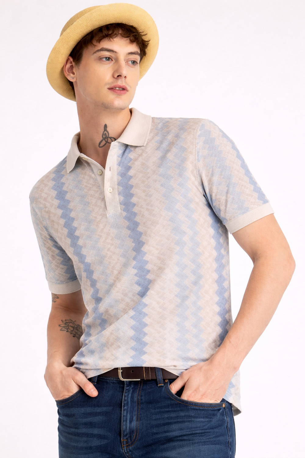 Image of CELLUX Men Abstract Polo Neck Polycotton Multicolor T-Shirt