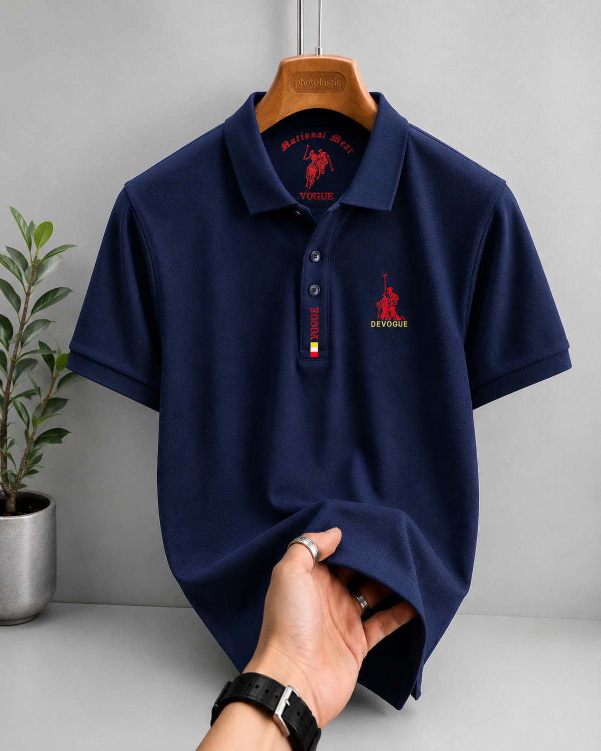 Image of TRIPR Men Solid Henley Neck Cotton Blend Navy Blue, White T-Shirt