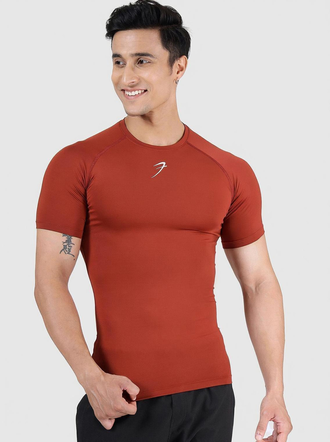 Image of Kyk Men Solid Round Neck Nylon Black T-Shirt