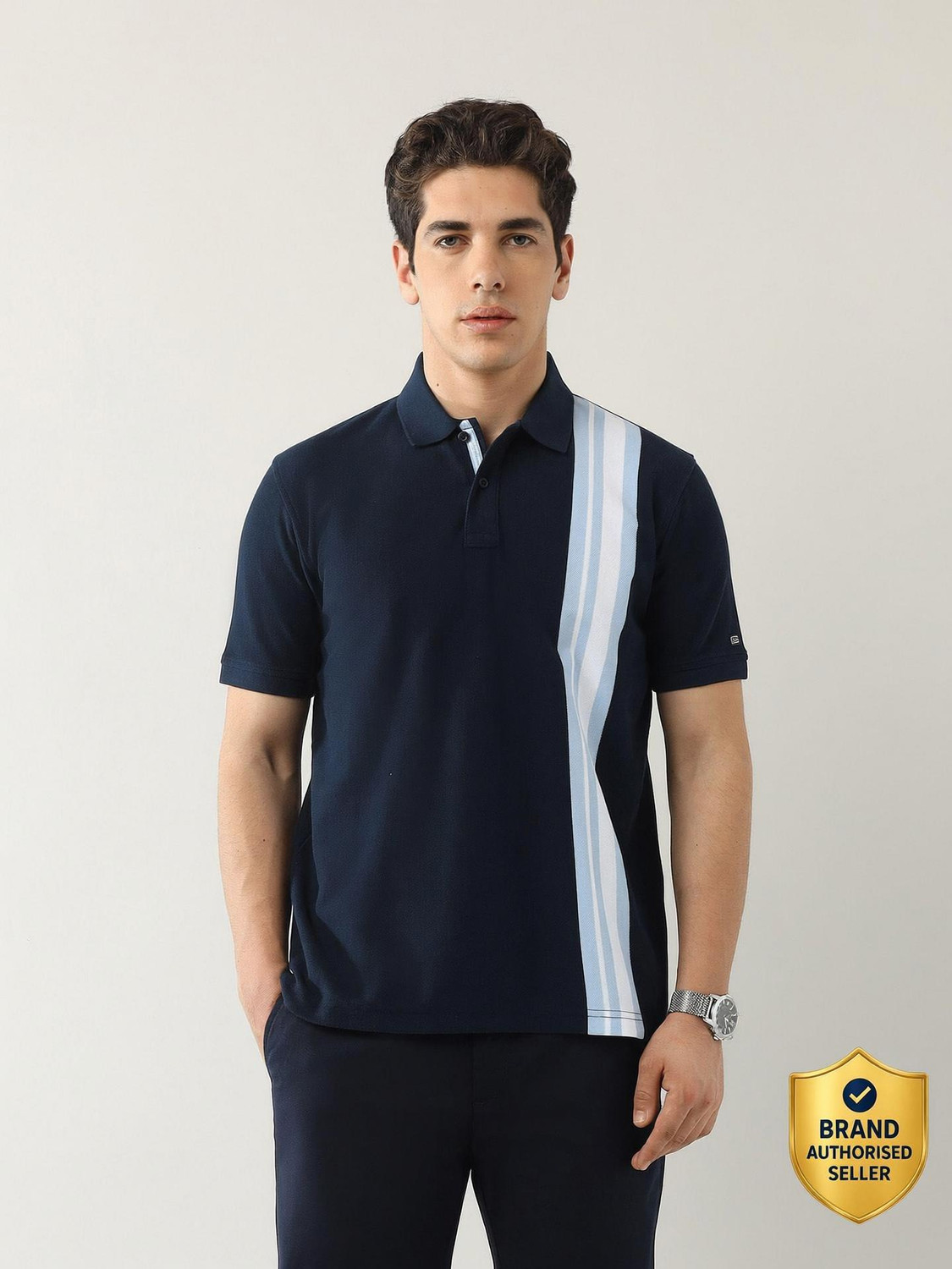 Arrow Sport Striped Blue Polo Neck T-Shirt - Image 6