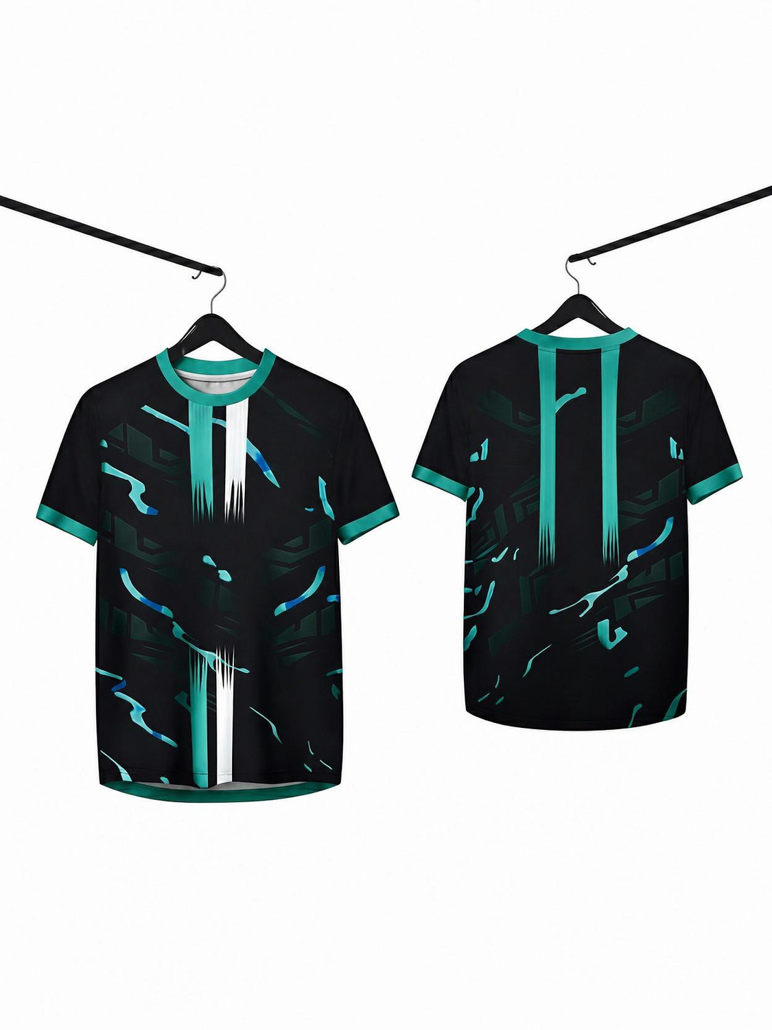 Image of YUTU Men Printed Polo Neck Polyester Blue T-Shirt