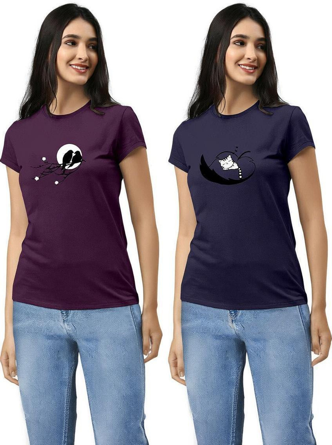 Image of Attirea Women Graphic Print Round Neck Polyester Pink T-Shirt