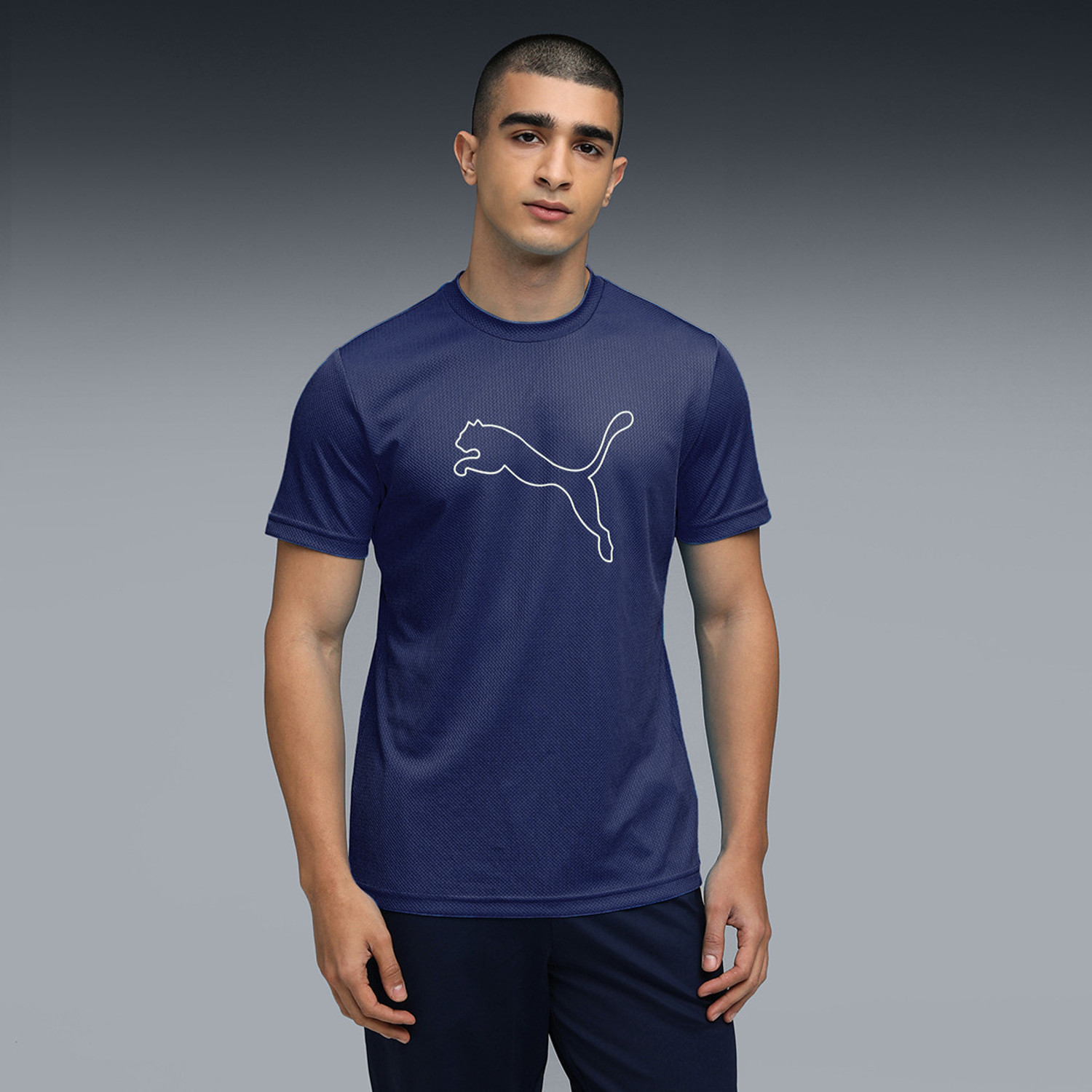 Image of PUMA Men Printed Crew Neck Pure Cotton Blue T-Shirt