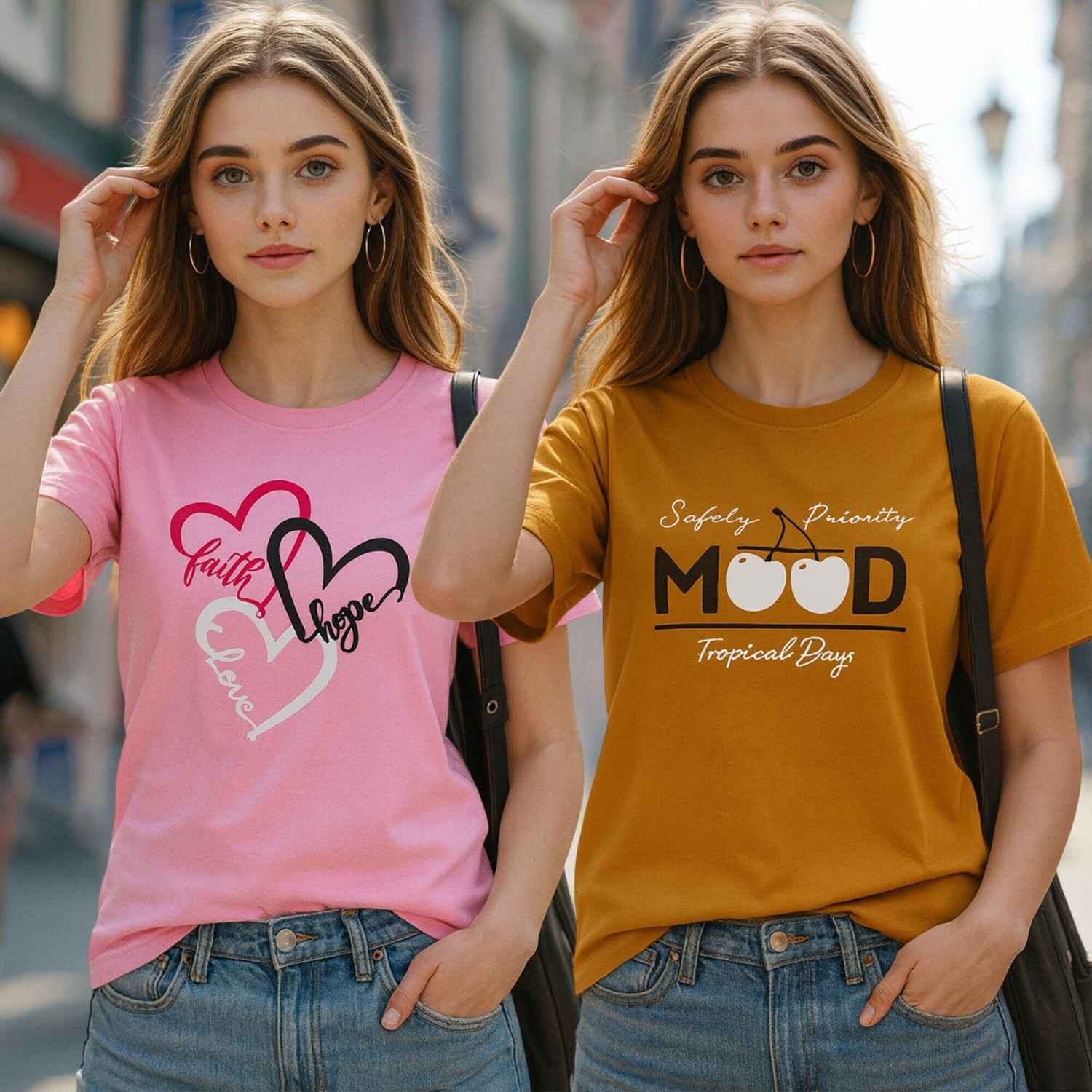 Image of DreamBe Women Printed Round Neck Cotton Blend Multicolor T-Shirt