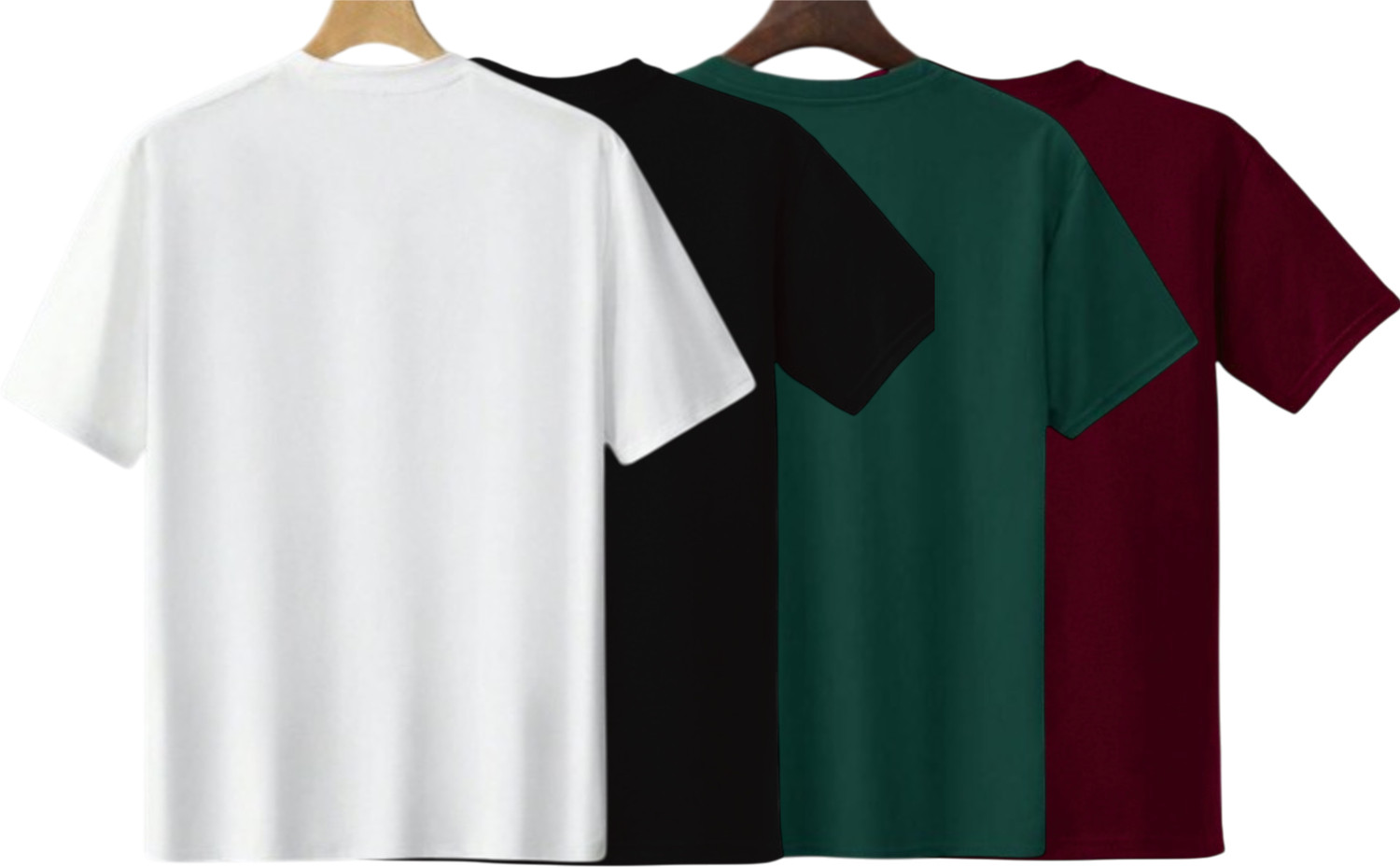 Image of P collection Pack of 4 Men Solid Round Neck Polyester White, Black, Dark Green, Maroon T-Shirt