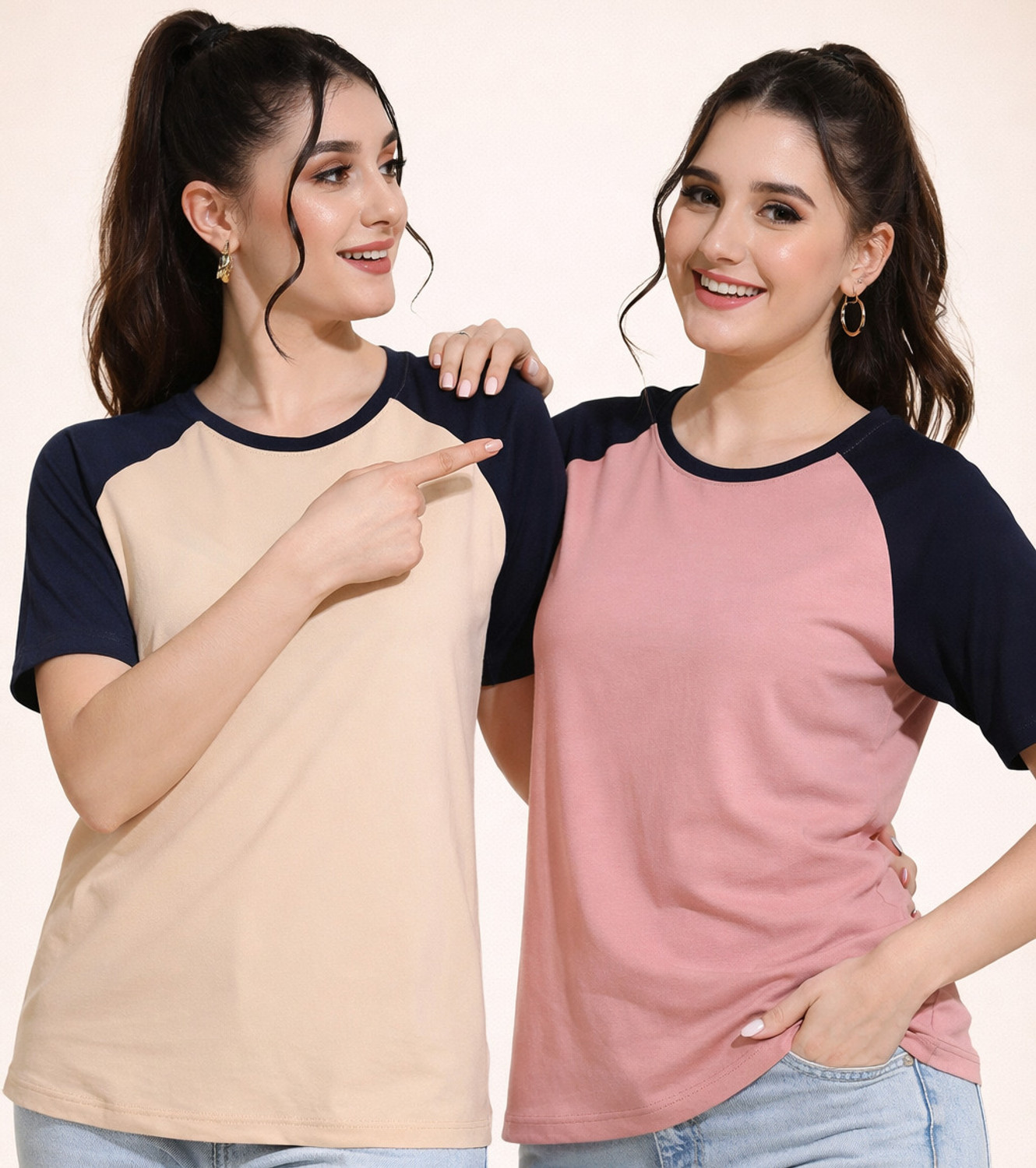 Image of ZentWorld Pack of 3 Women Printed Round Neck Cotton Blend Multicolor T-Shirt
