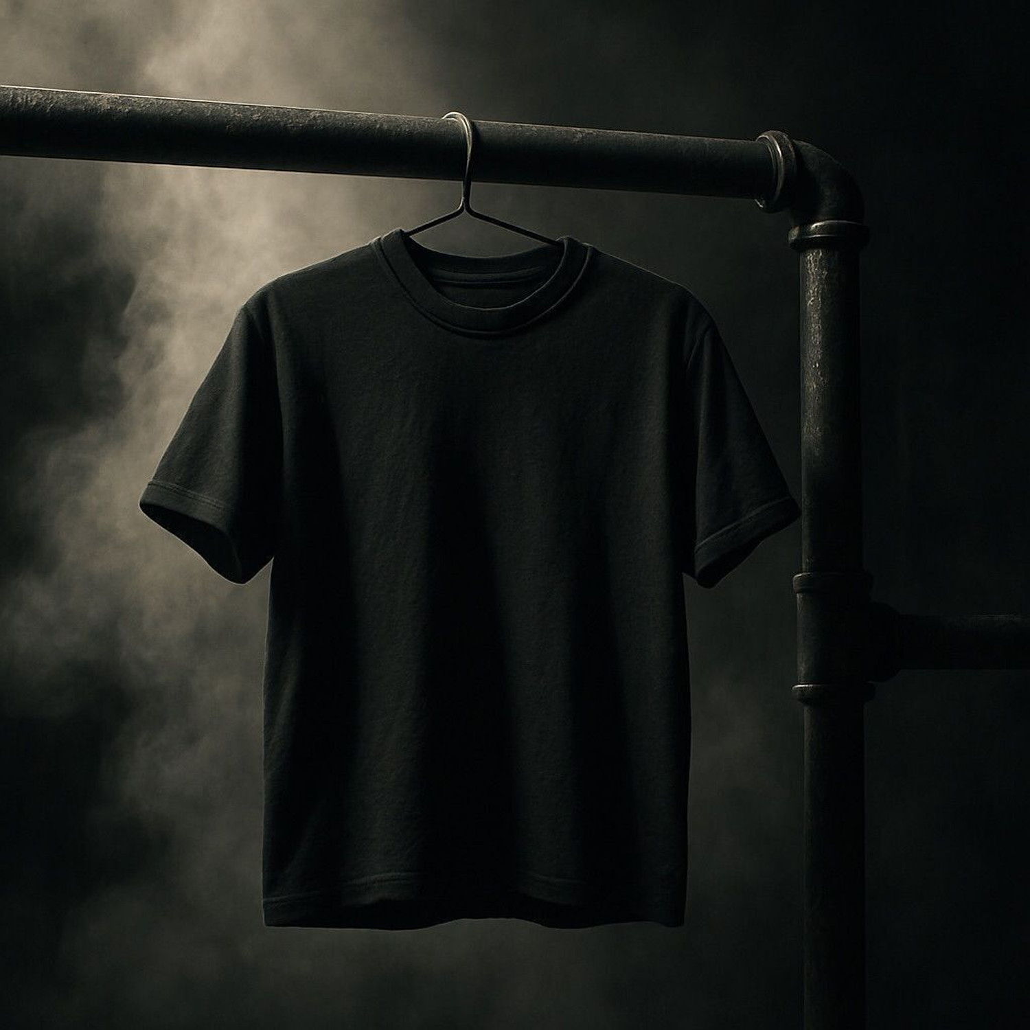 Image of THE INDIAN STITCH Men Solid Round Neck Cotton Blend Black T-Shirt