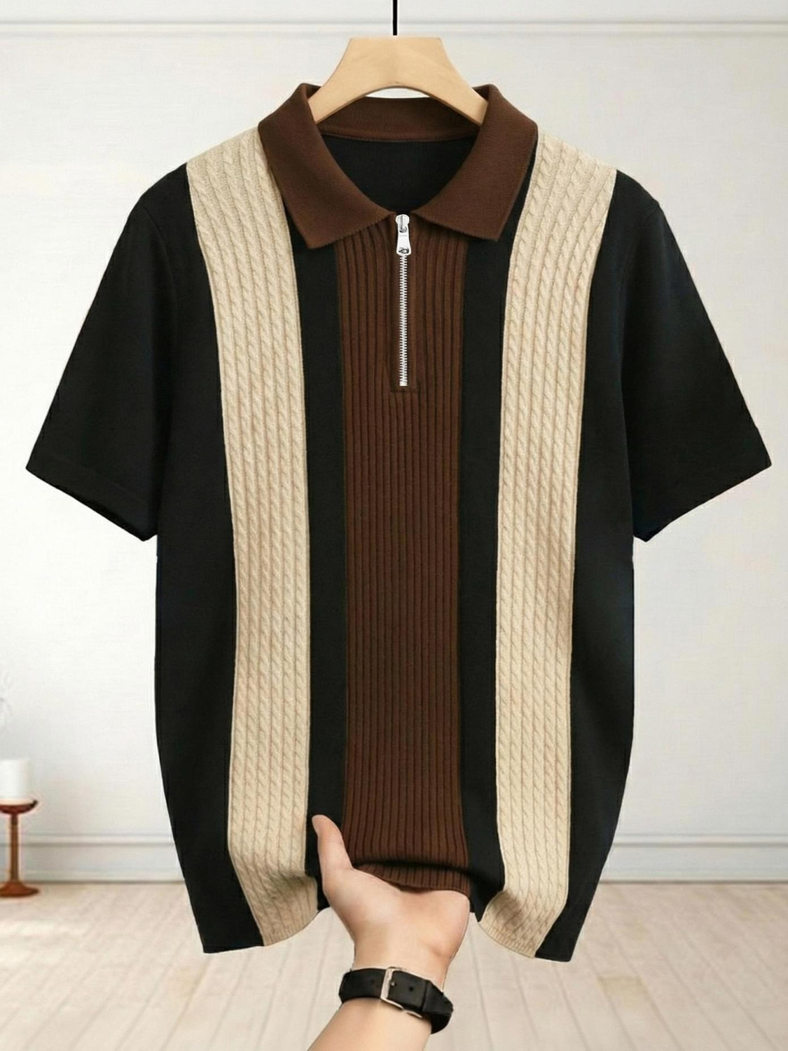 Image of Roadster Men Solid Polo Neck Polycotton Brown T-Shirt