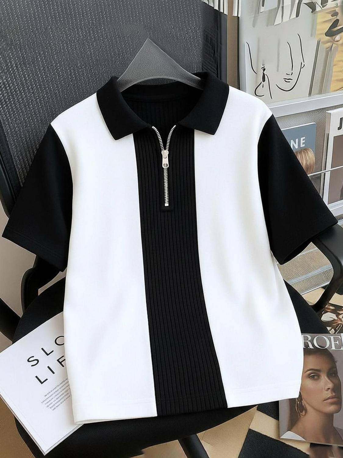 Image of Jump Cuts Men Printed Polo Neck Cotton Blend Brown T-Shirt