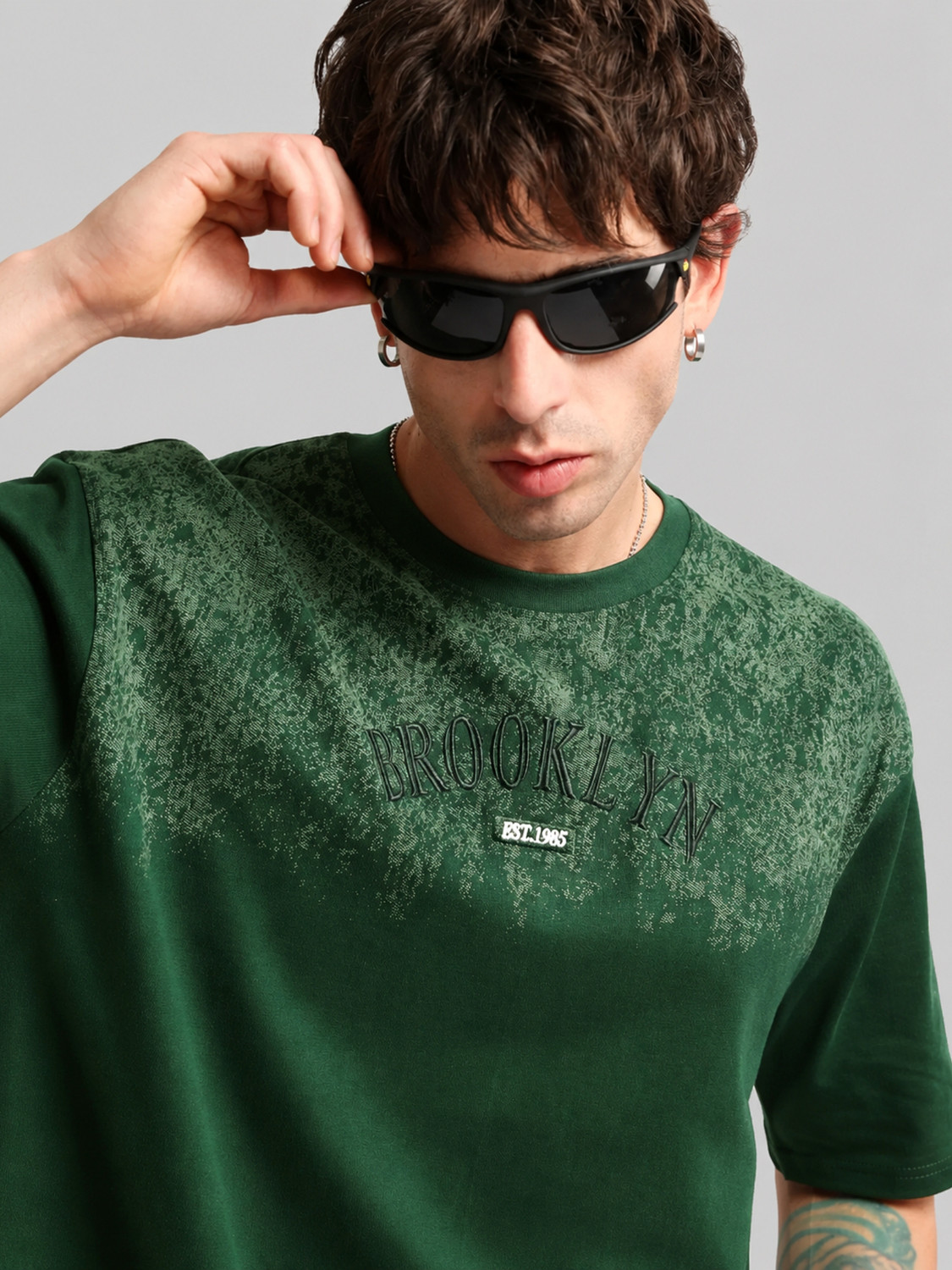 MANIAC Men Green Cotton Blend T-Shirt - Image 1