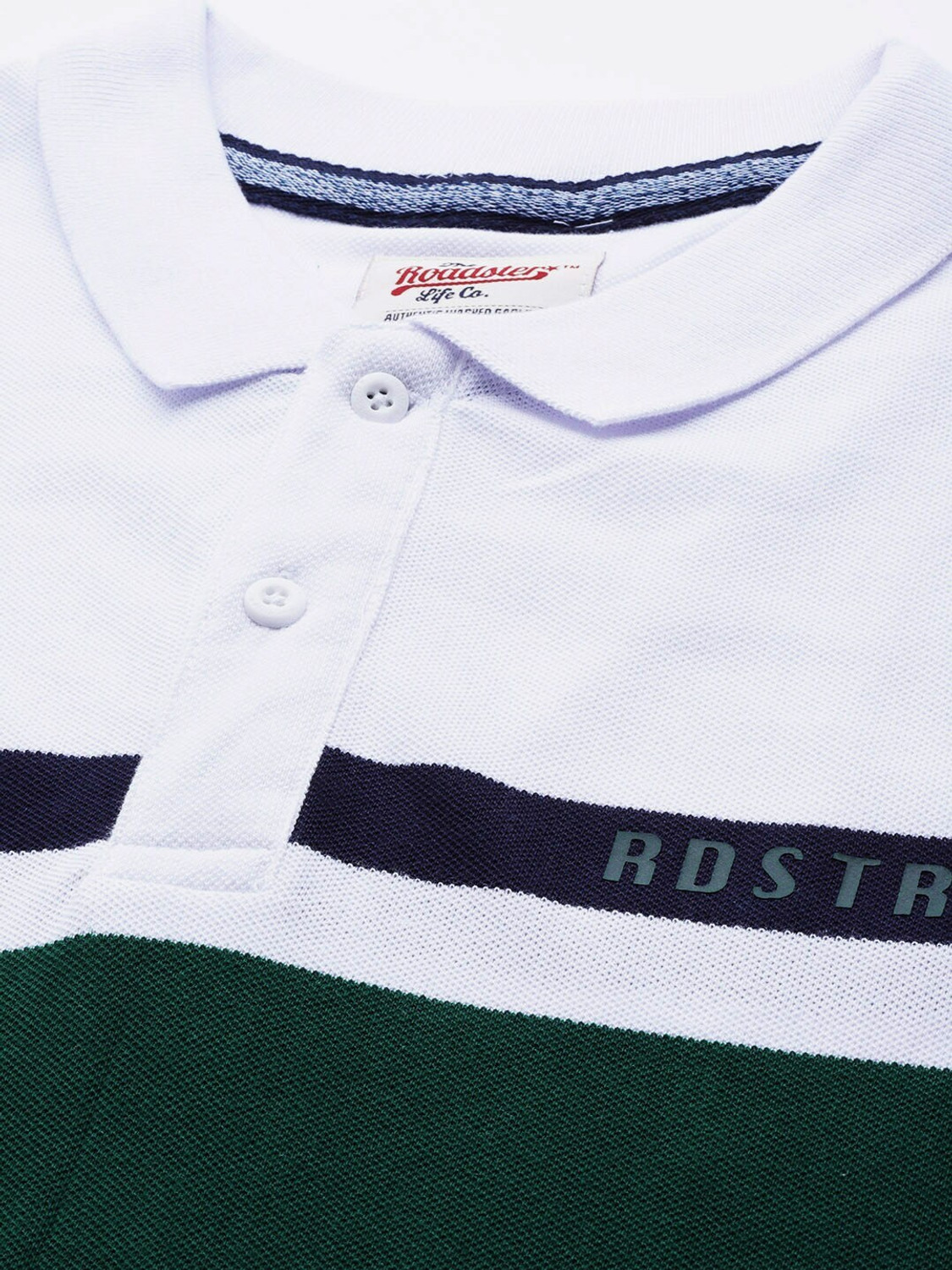 Image of Roadster Men Colorblock Polo Neck Pure Cotton Green T-Shirt